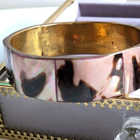 Vintage Brass Abalone Shell Round Bangle Bracelet Handcrafted Boho - Picture 4 of 8